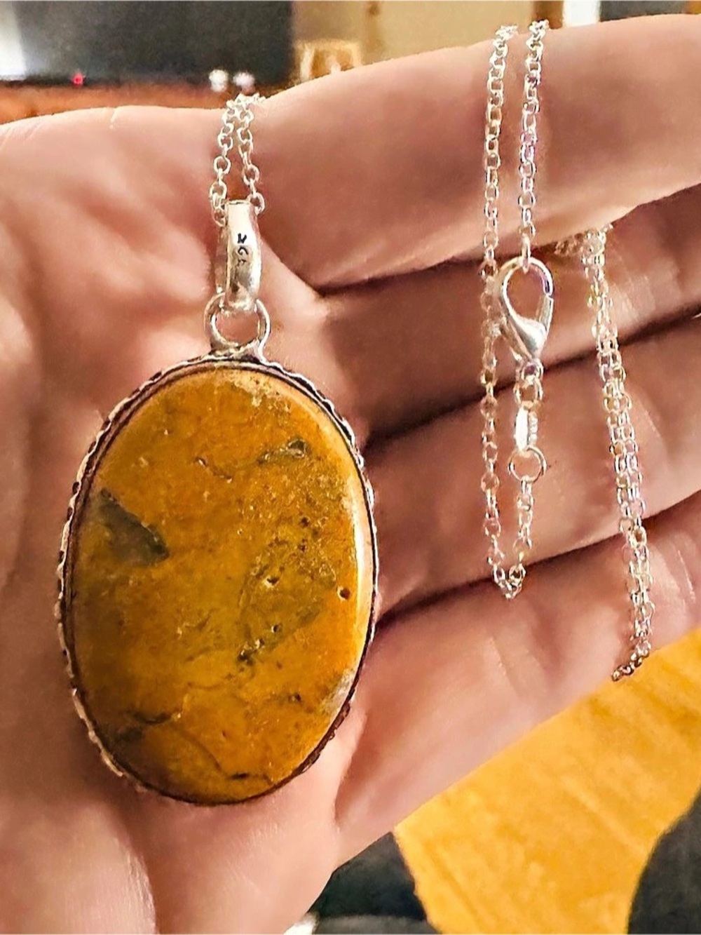 Bumble Bee Jasper Oval Pendant Necklace